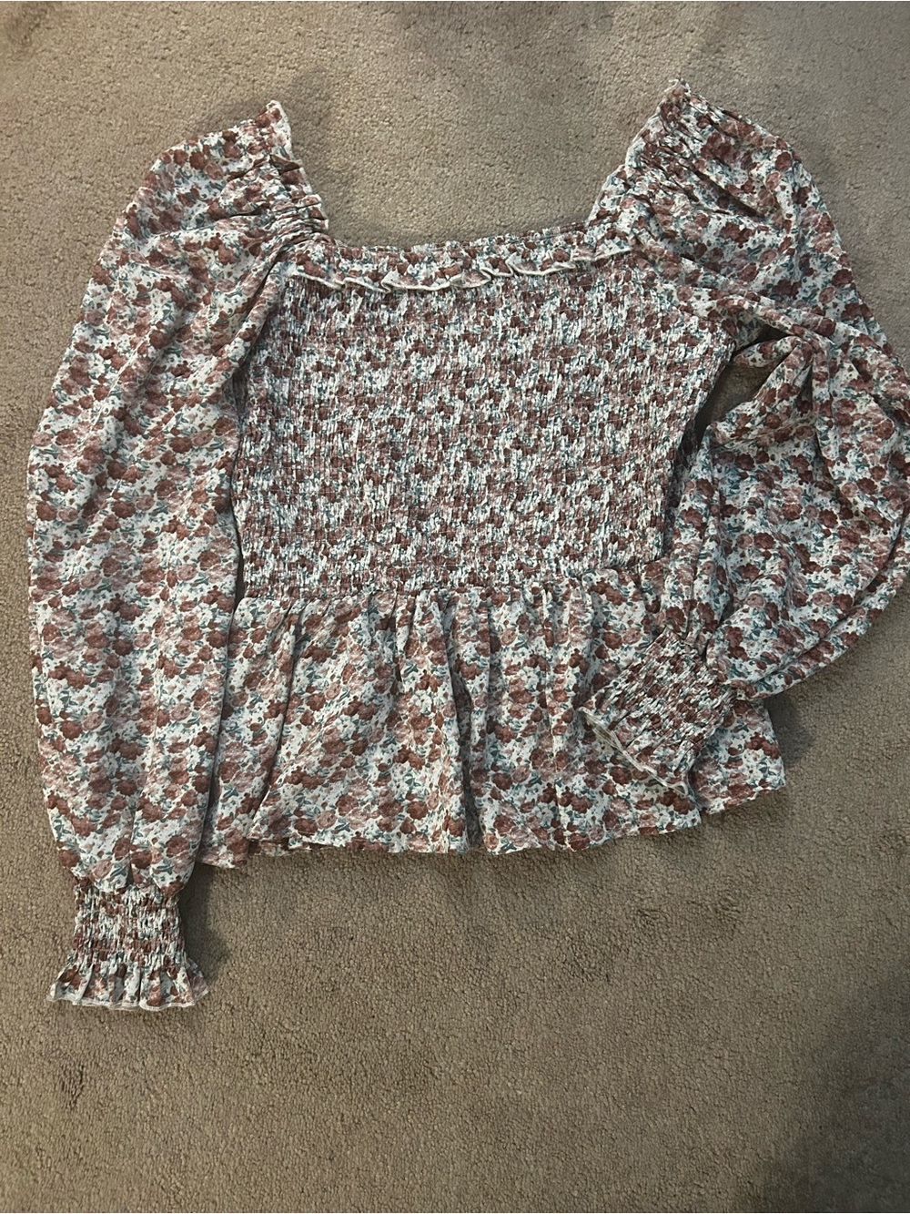 Floral Smocked Square-Neck Top
